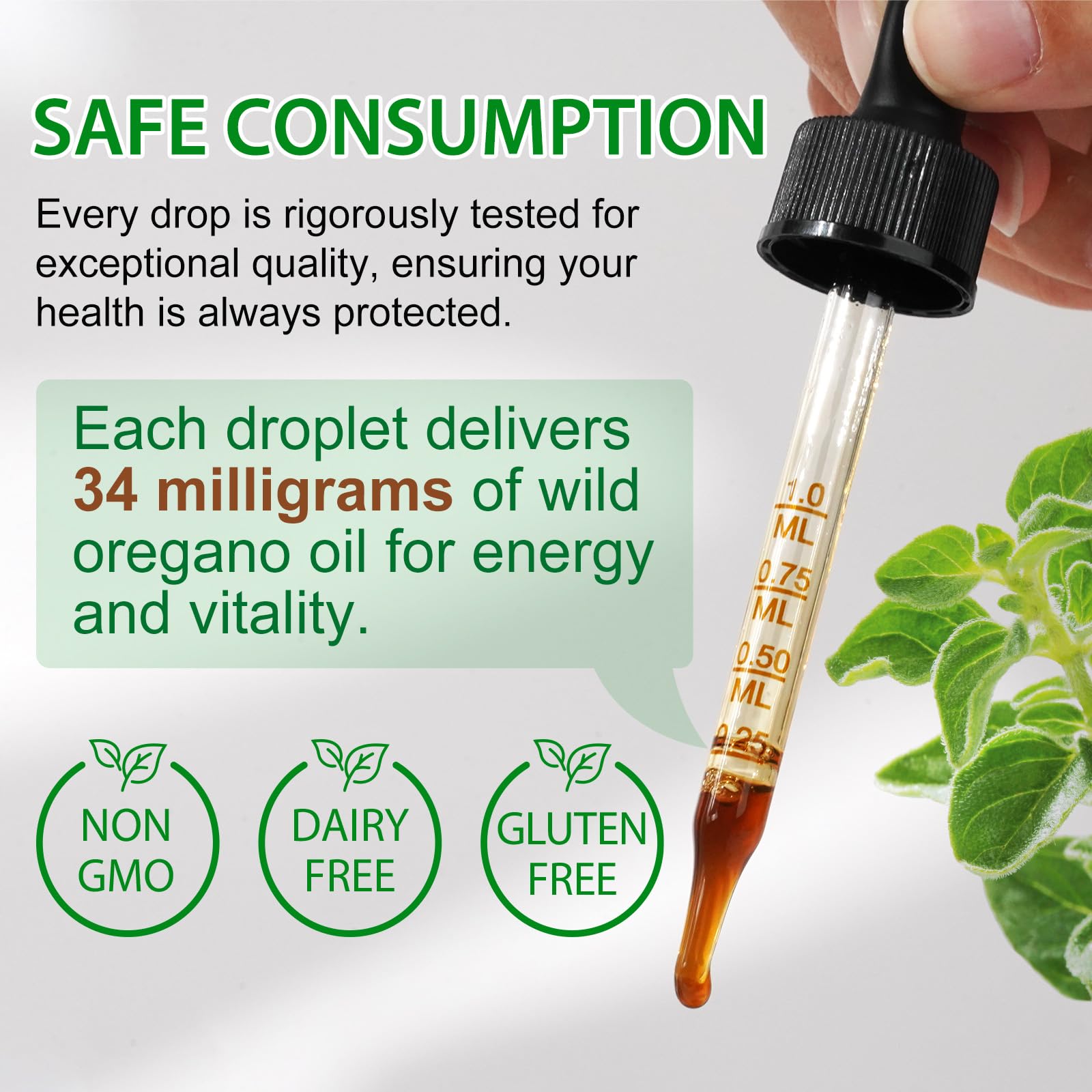 MXCZBSM Oregano Oil Liquid Drops label showing ingredients