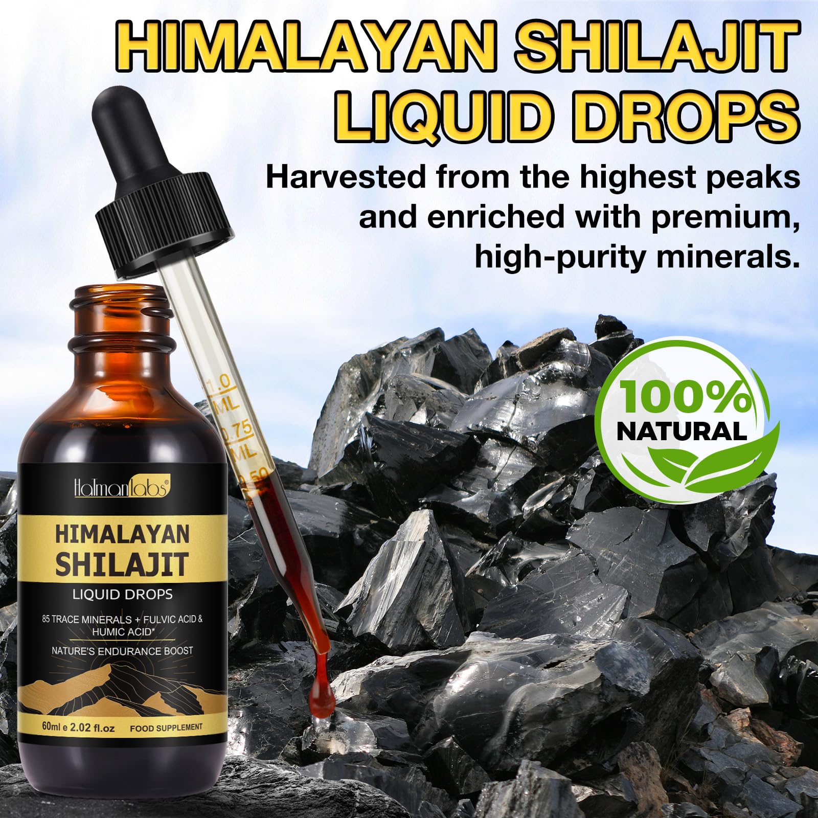 MXCZBSM Shilajit drops on a wooden table