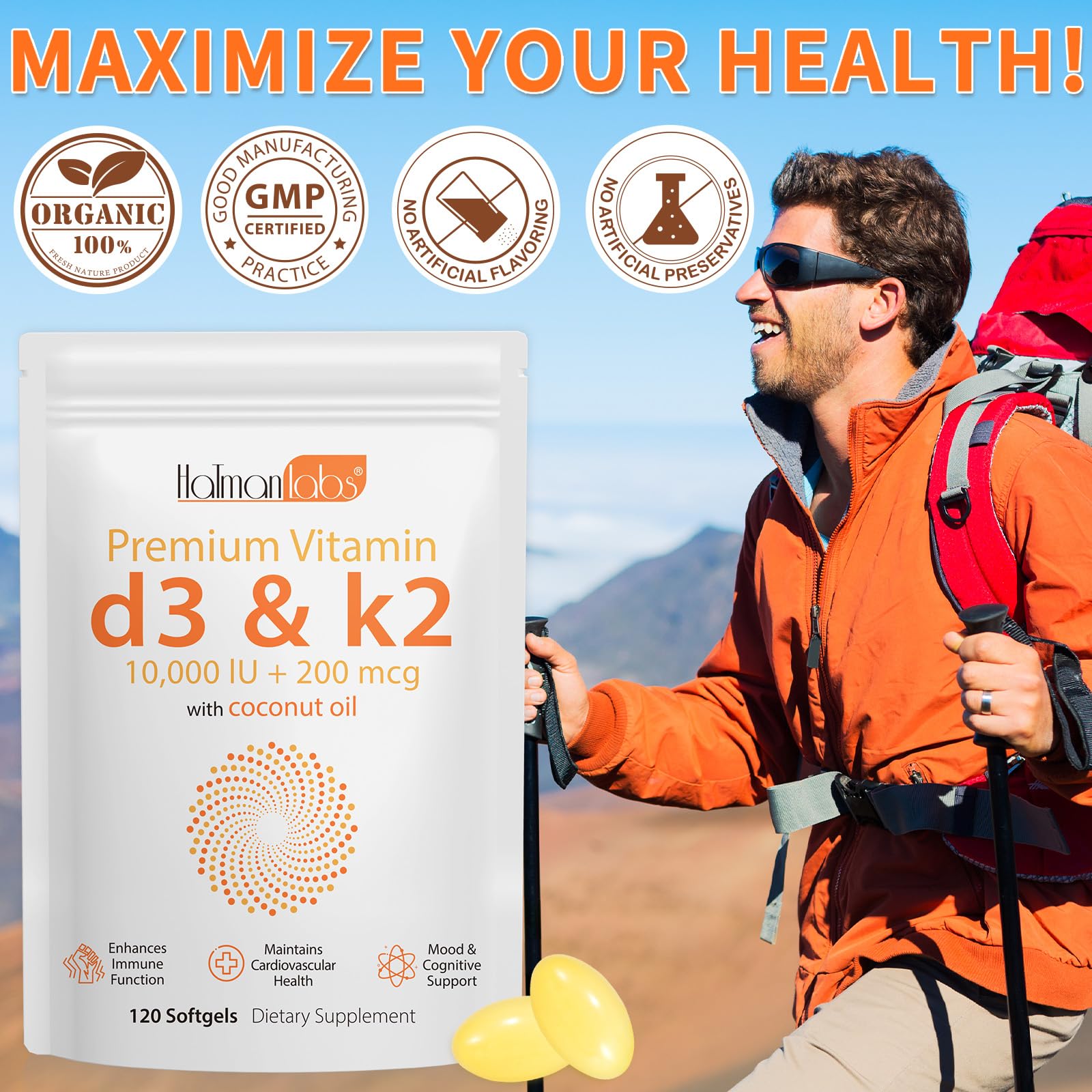 MXCZBSM Vitamin D3 & K2 Softgels with coconut oil