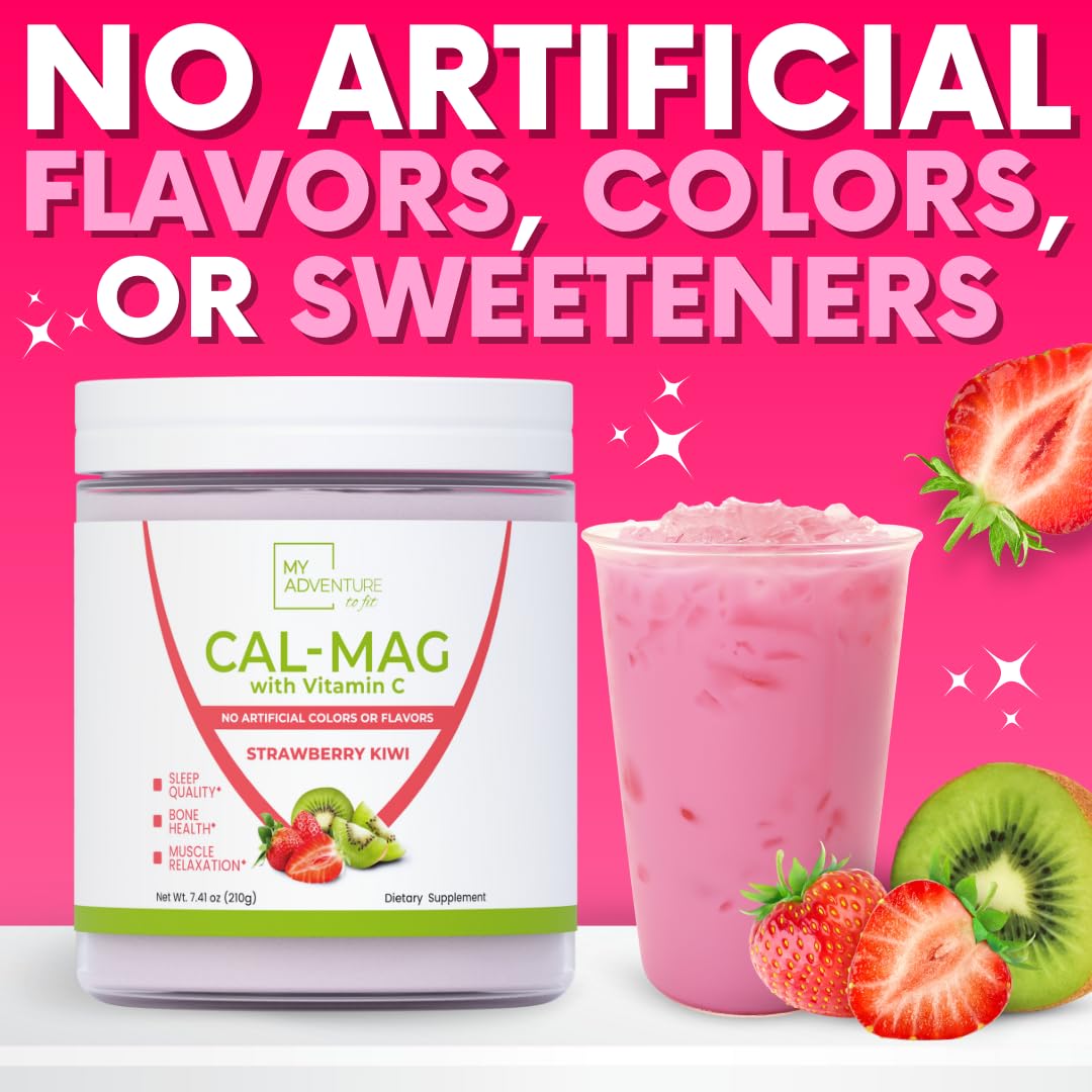 My Adventure to Fit Calcium Magnesium Supplement powder scoop with strawberry kiwi flavour