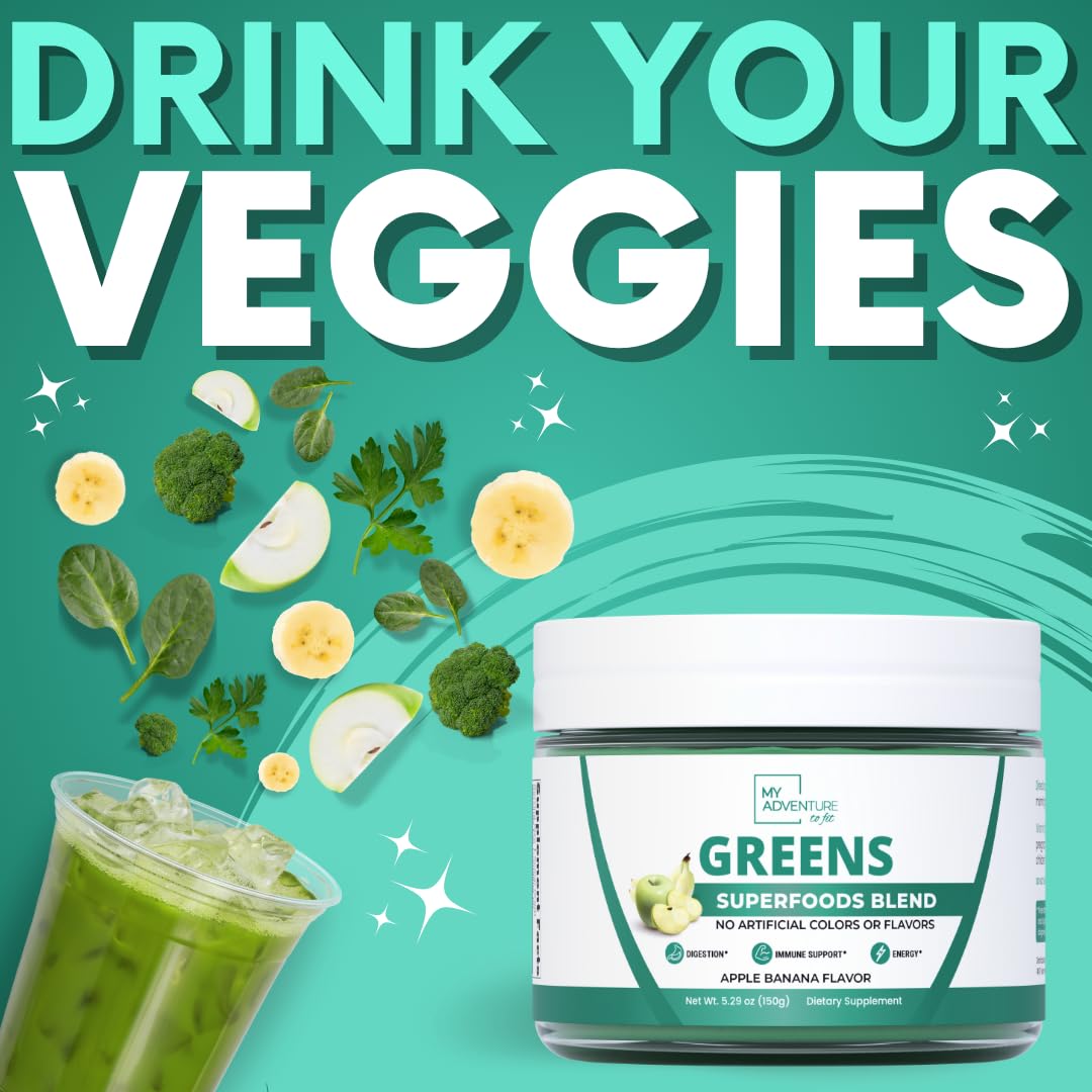 My Adventure to Fit Greens Superfood Powder on a kitchen counter