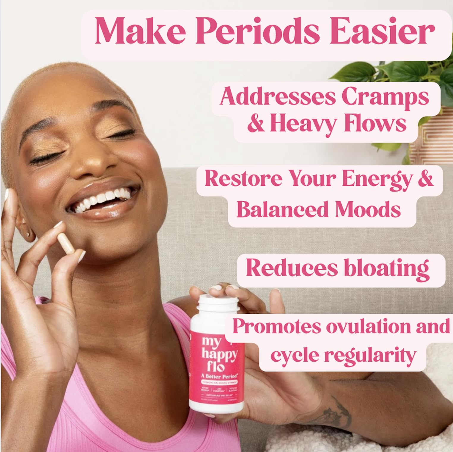 My Happy Flo Menstrual Support Supplement bottle with label