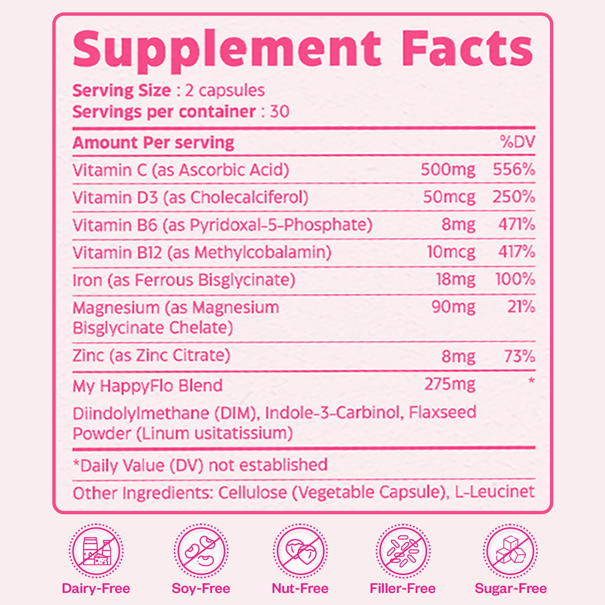 My Happy Flo Menstrual Support Supplement ingredients list