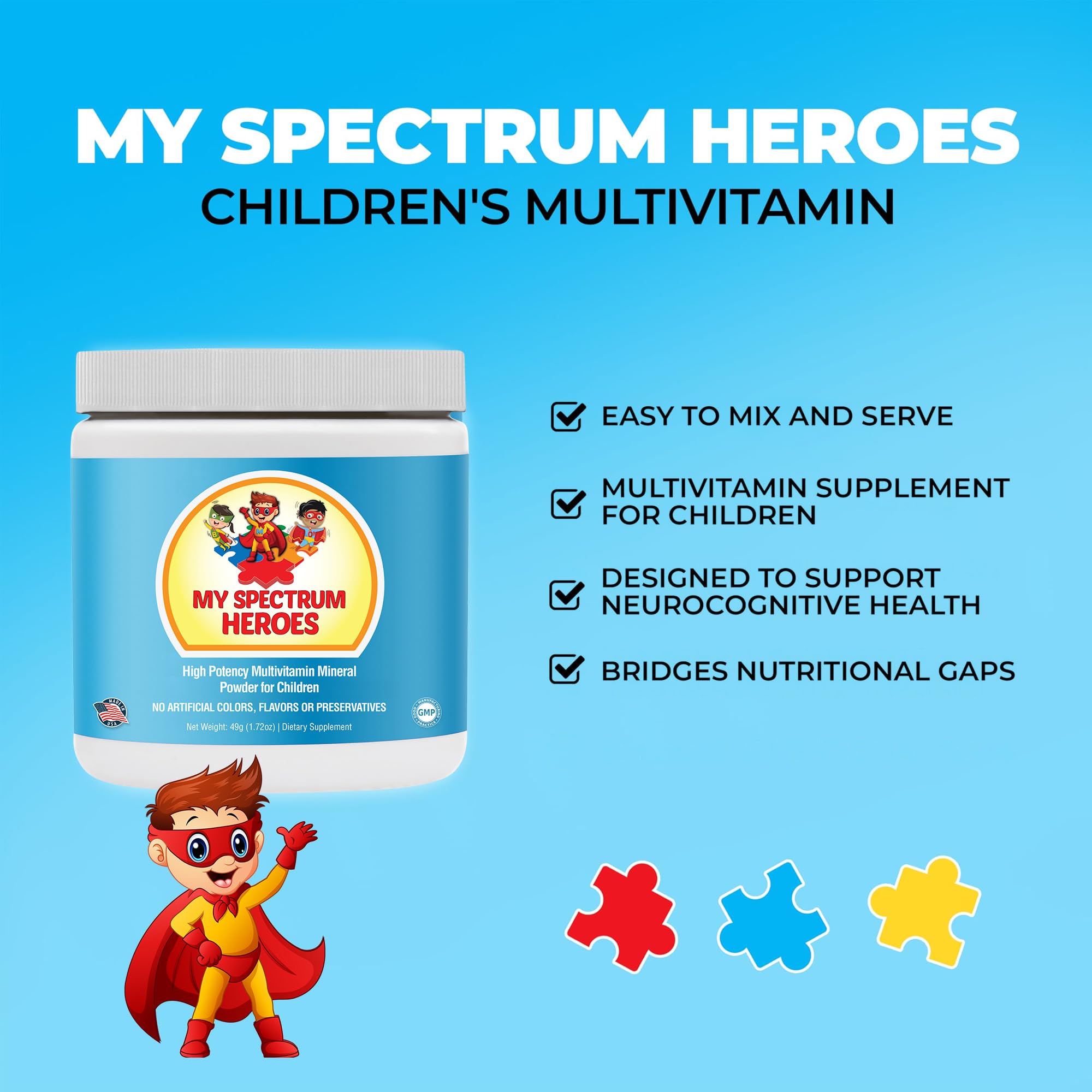 My Spectrum Heroes Kids Powder Multivitamin 61g jar with lid