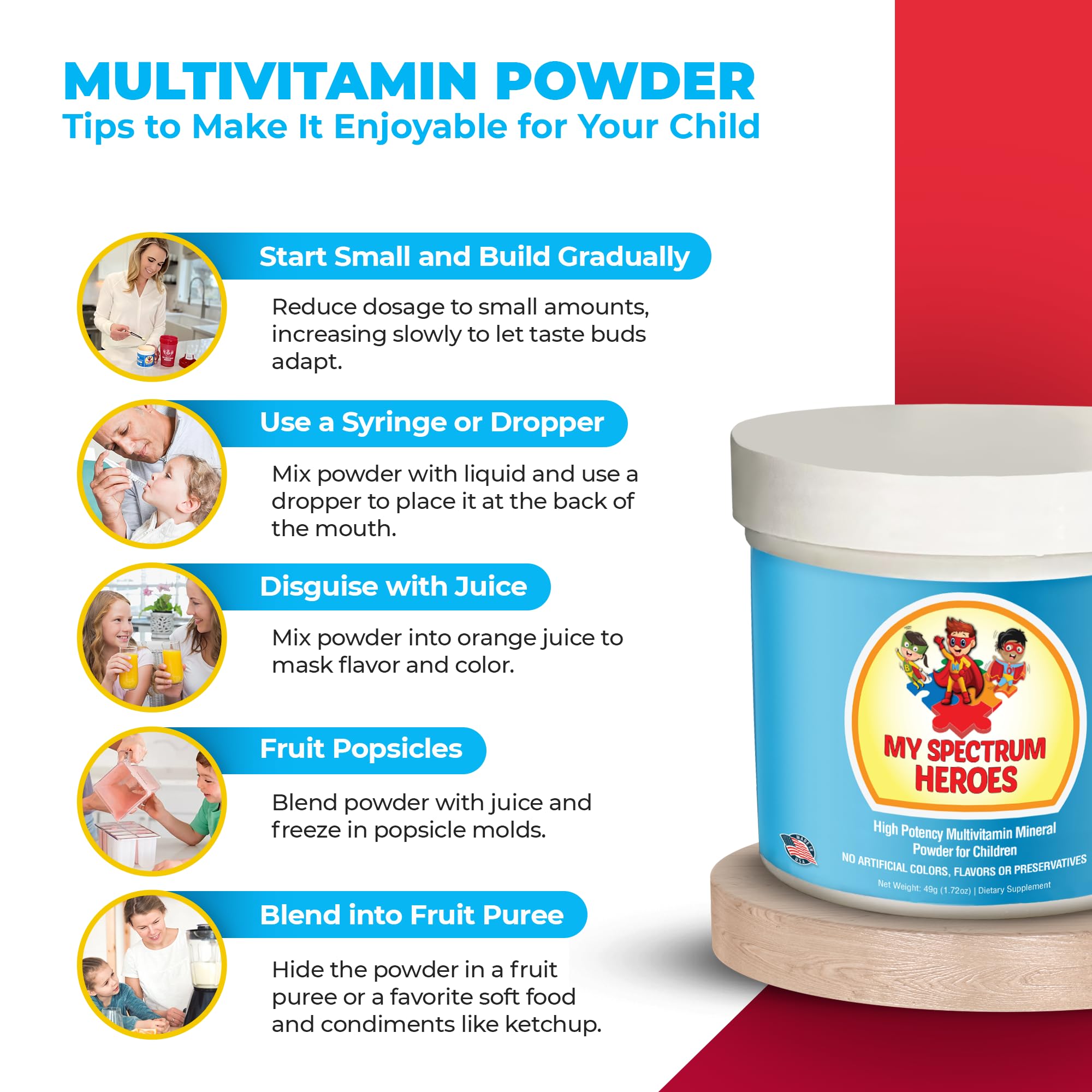 My Spectrum Heroes Kids Powder Multivitamin 61g nutritional label