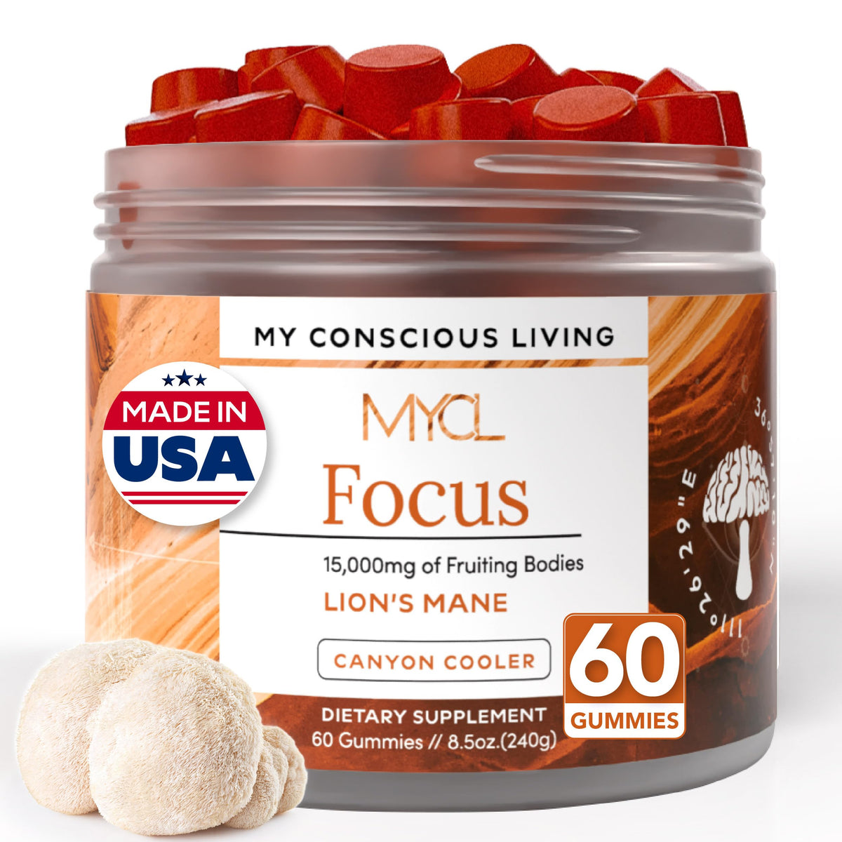 MYCL Lion's Mane Gummies front view with packaging