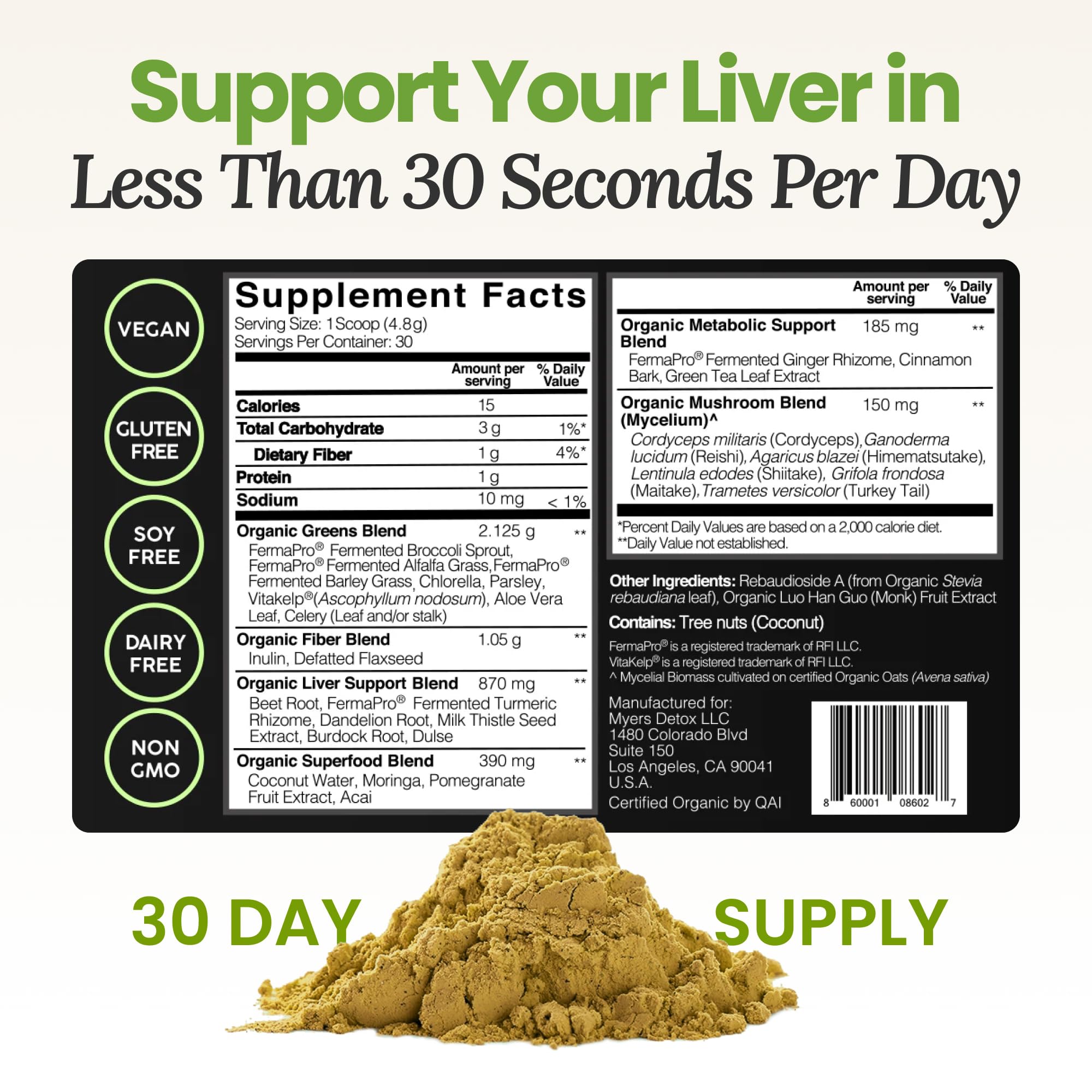 Myers Daily Greens Powder mixed in a smoothie