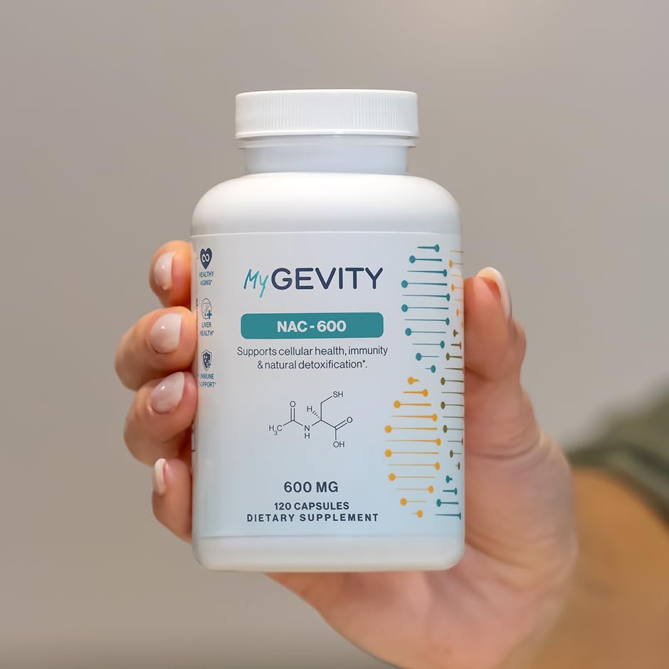 MyGevity NAC 600mg Antioxidant Supplement on a wooden table