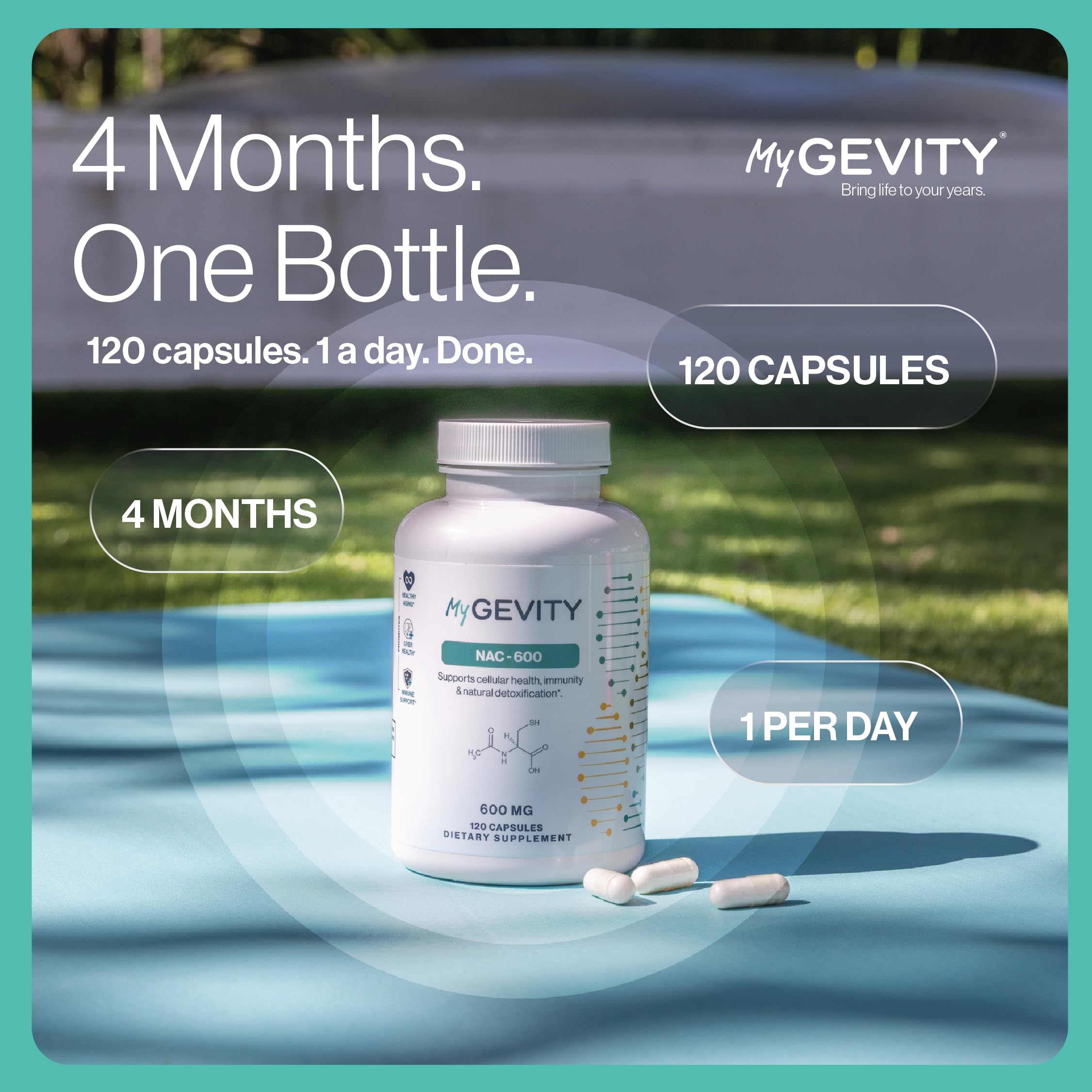 MyGevity NAC 600mg Antioxidant Supplement with measuring spoon