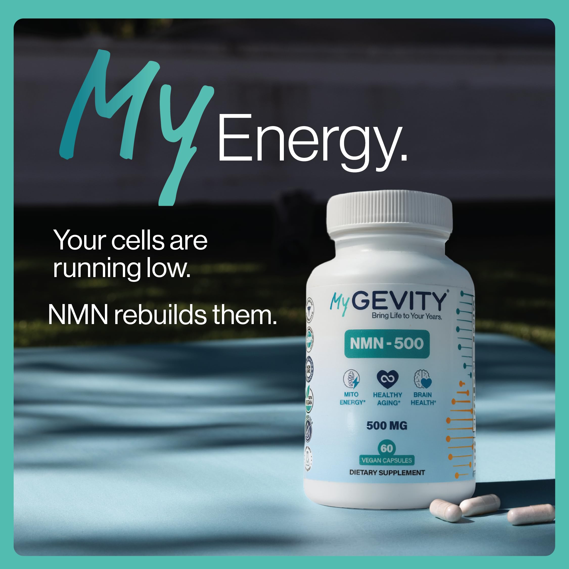 MyGevity NMN Supplement packaging with a clean background