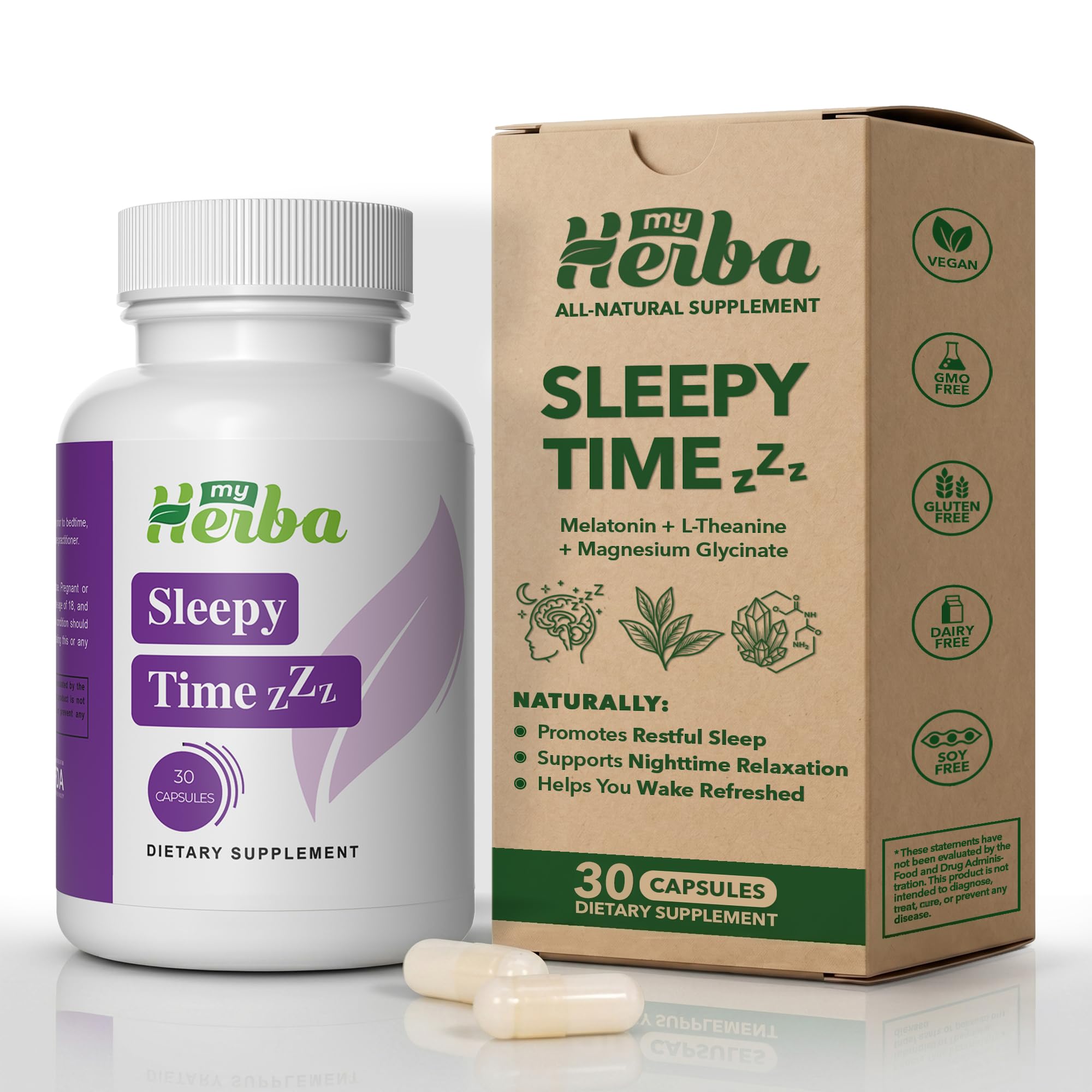 MyHerba Melatonin & Magnesium Sleep Aid front view of packaging