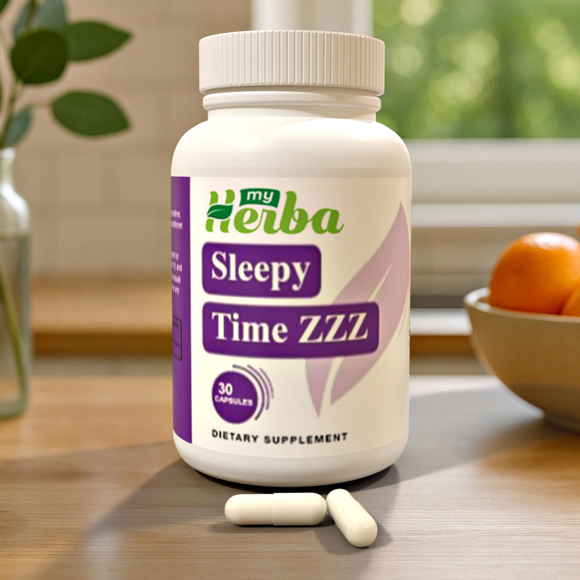 MyHerba Melatonin & Magnesium Sleep Aid with a glass of water