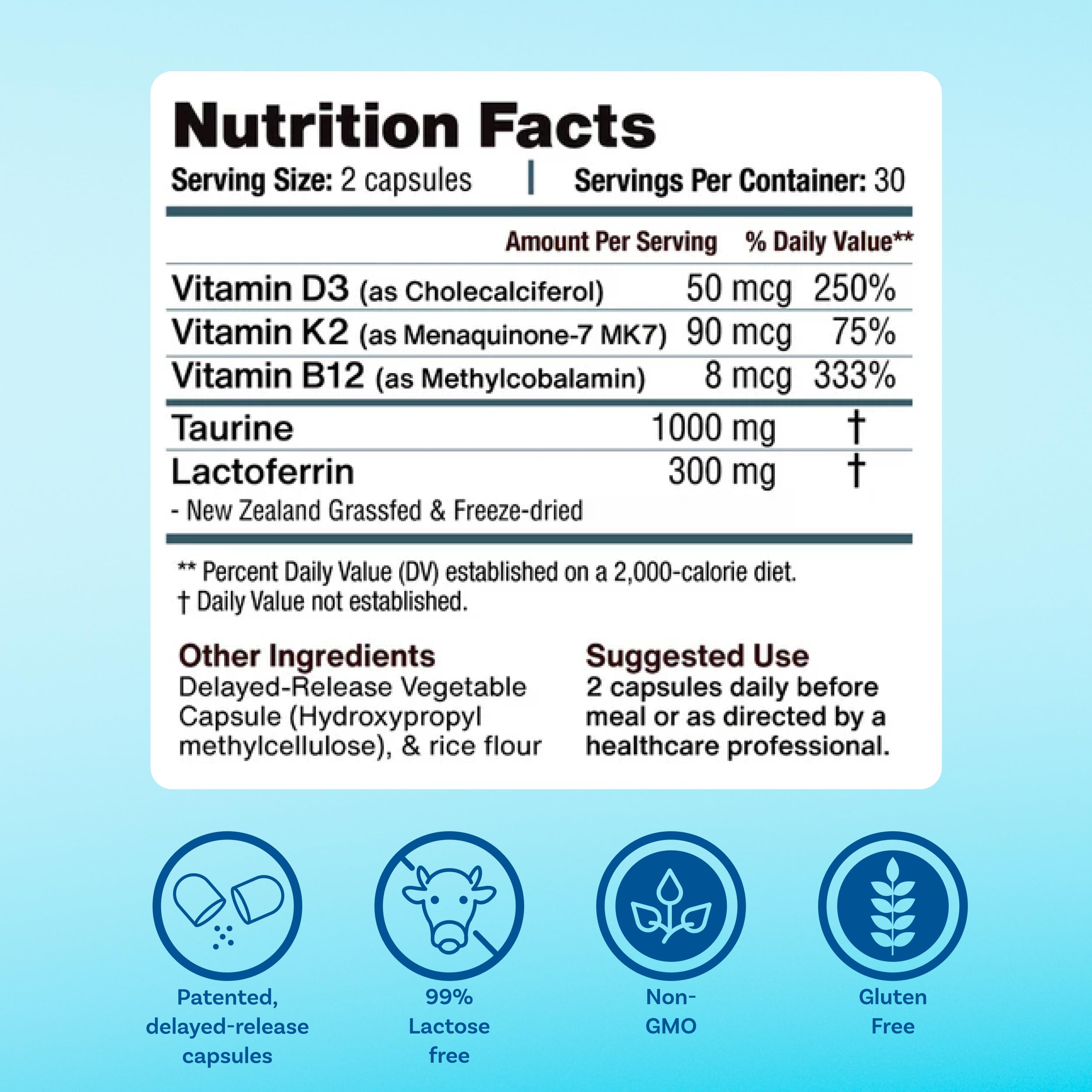 MyImmunity Lactoferrin B12 Supplement 300mg on a wooden table