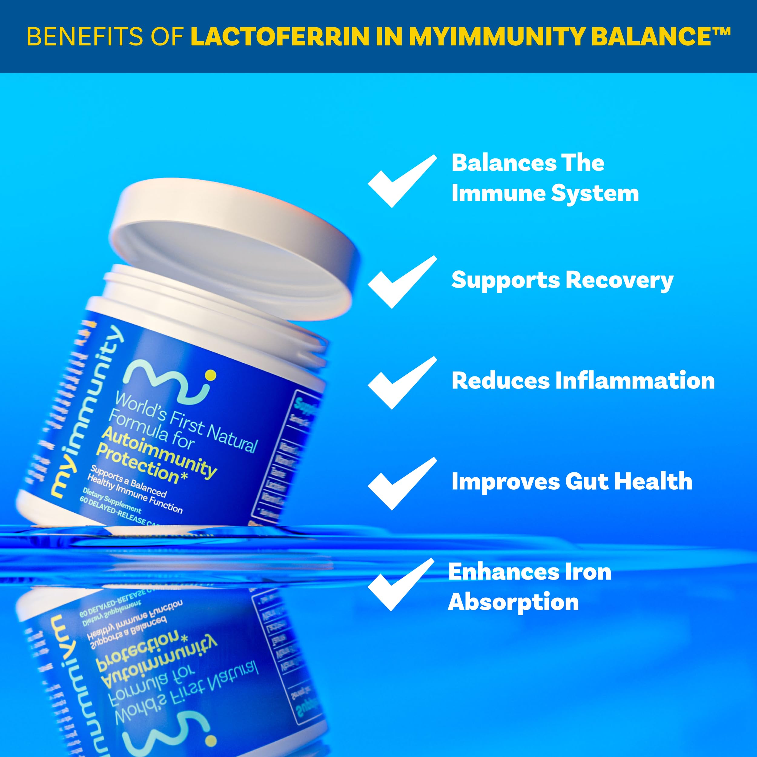 MyImmunity Lactoferrin B12 Supplement 300mg with a glass of water