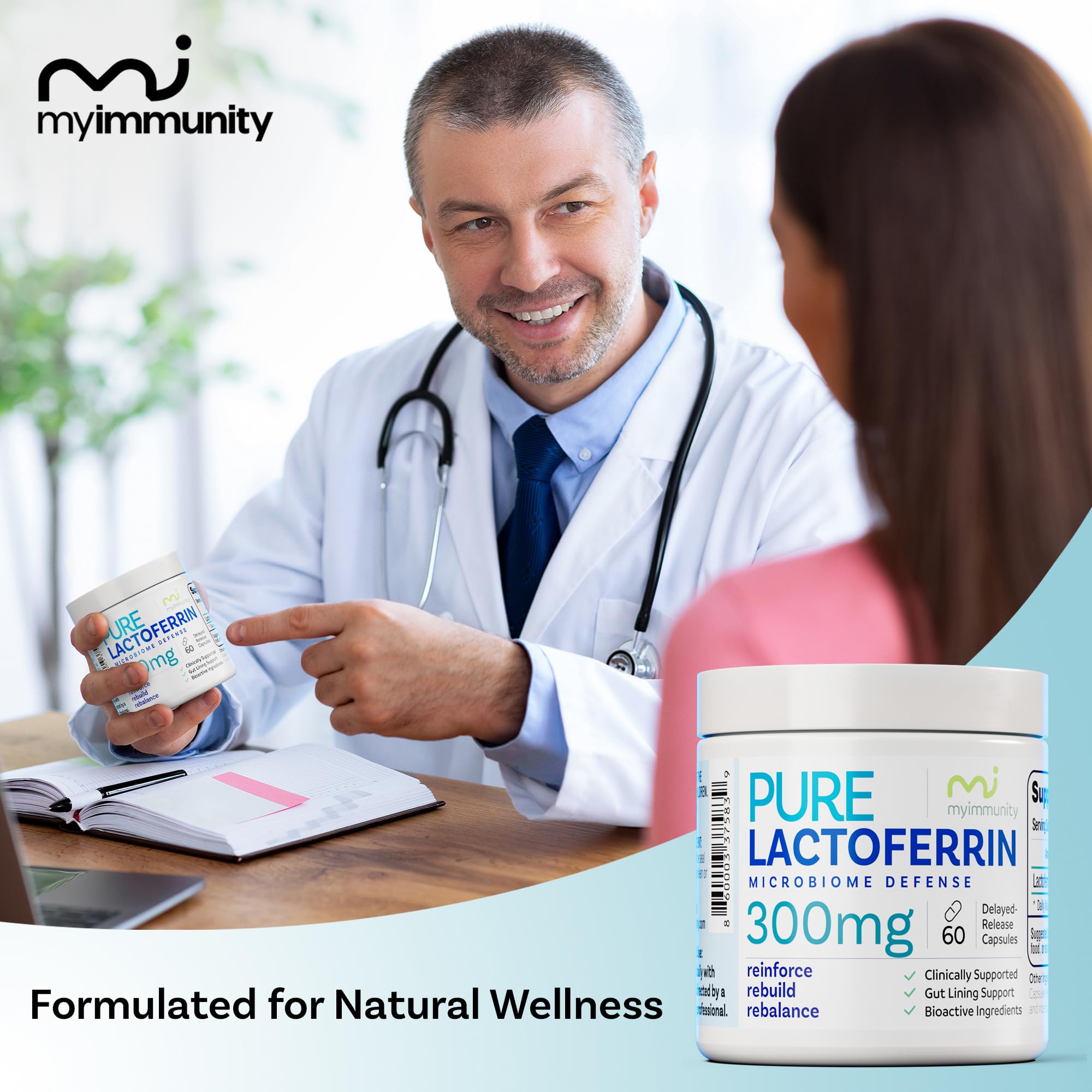 MyImmunity Lactoferrin Supplement 300mg bottle with label