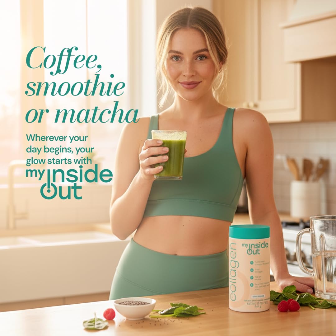 myInsideOut Collagen Powder mixed in a glass of water