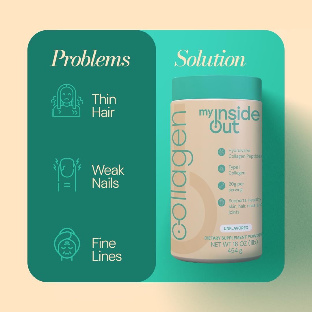 myInsideOut Collagen Powder scoop showing 20g of collagen