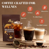 MYKAF Mushroom Coffee Blend 180g bag on a kitchen counter