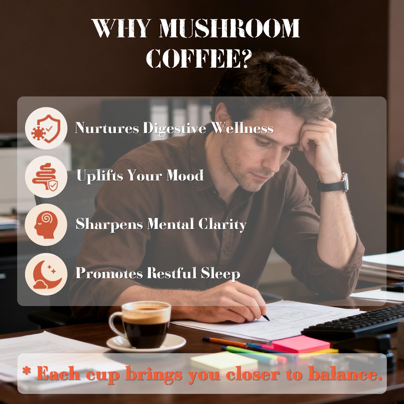 MYKAF Mushroom Coffee Blend preparation with hot water