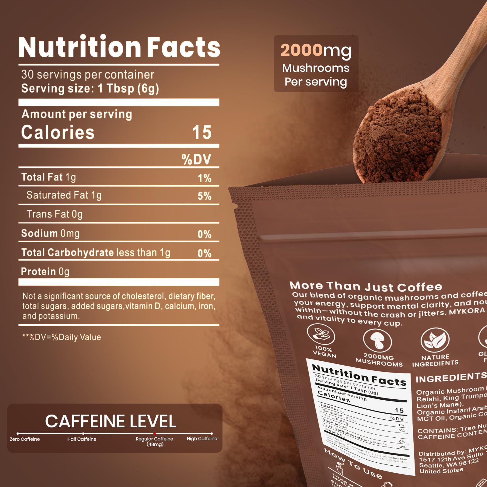 MYKORA Mushroom Coffee Blend prepared in a cup