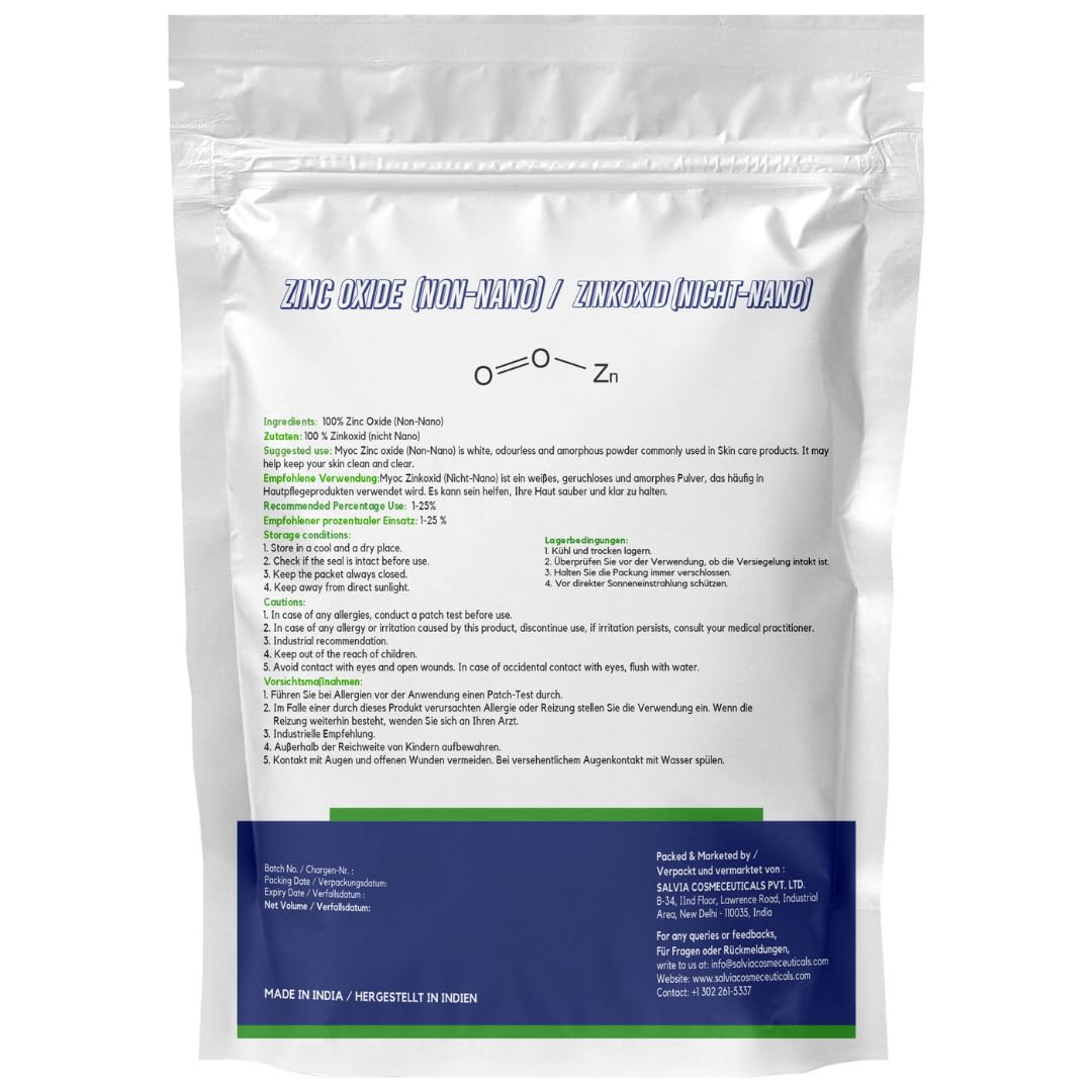 MYOC Zinc Oxide Powder 20g back view with ingredient details