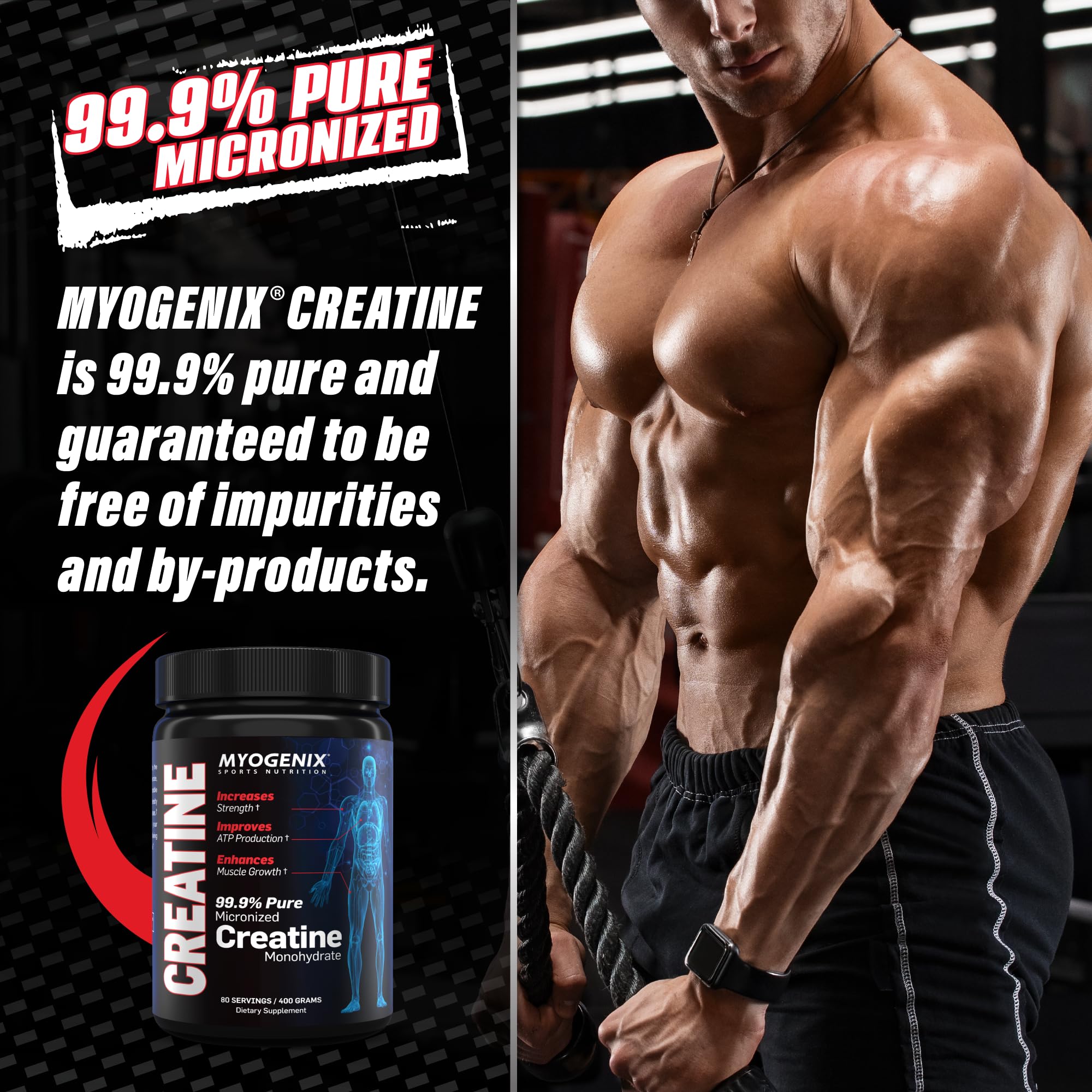 Myogenix Creatine Monohydrate 400g side view