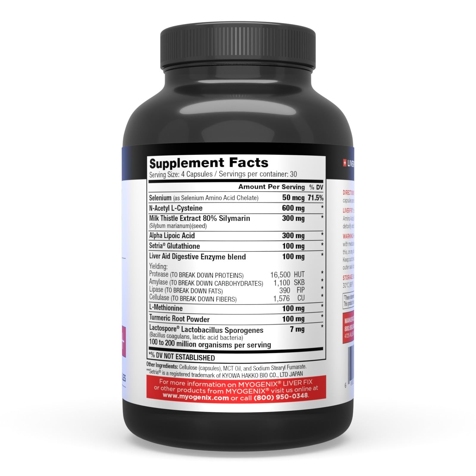 Myogenix Liver Fix Capsules back view with ingredient list