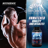 Myogenix Omega-3 Fish Oil Softgels open bottle showing softgels