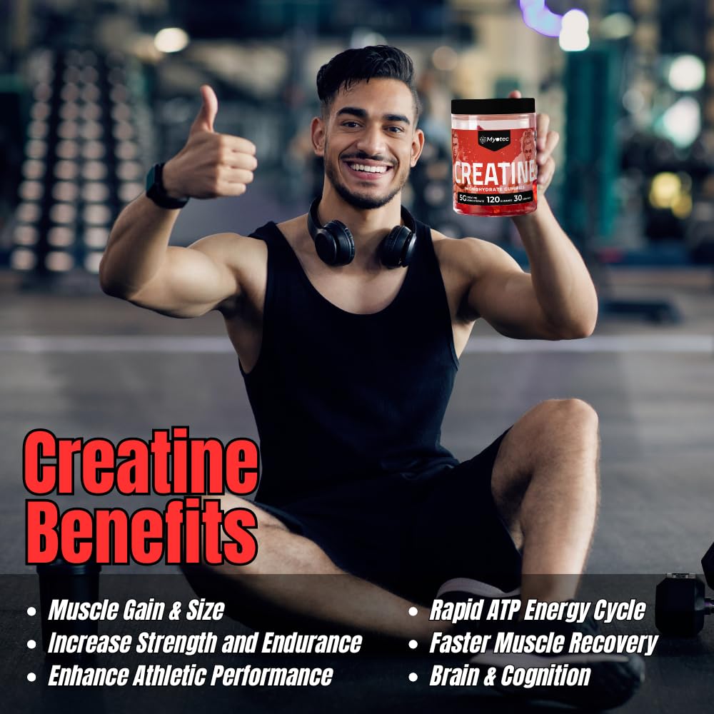 MYOTEC Creatine Monohydrate Gummies nutrition label close-up