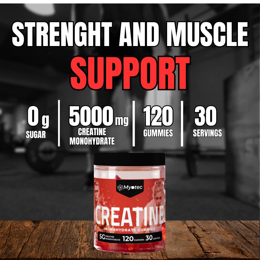 MYOTEC Creatine Monohydrate Gummies showing individual gummy