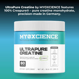 MYOXCIENCE Creapure Creatine 350g lifestyle scene with gym equipment