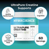 MYOXCIENCE Creapure Creatine 350g unflavoured powder in a scoop