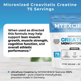 MYOXCIENCE Creatine Monohydrate 390g with fitness equipment in background