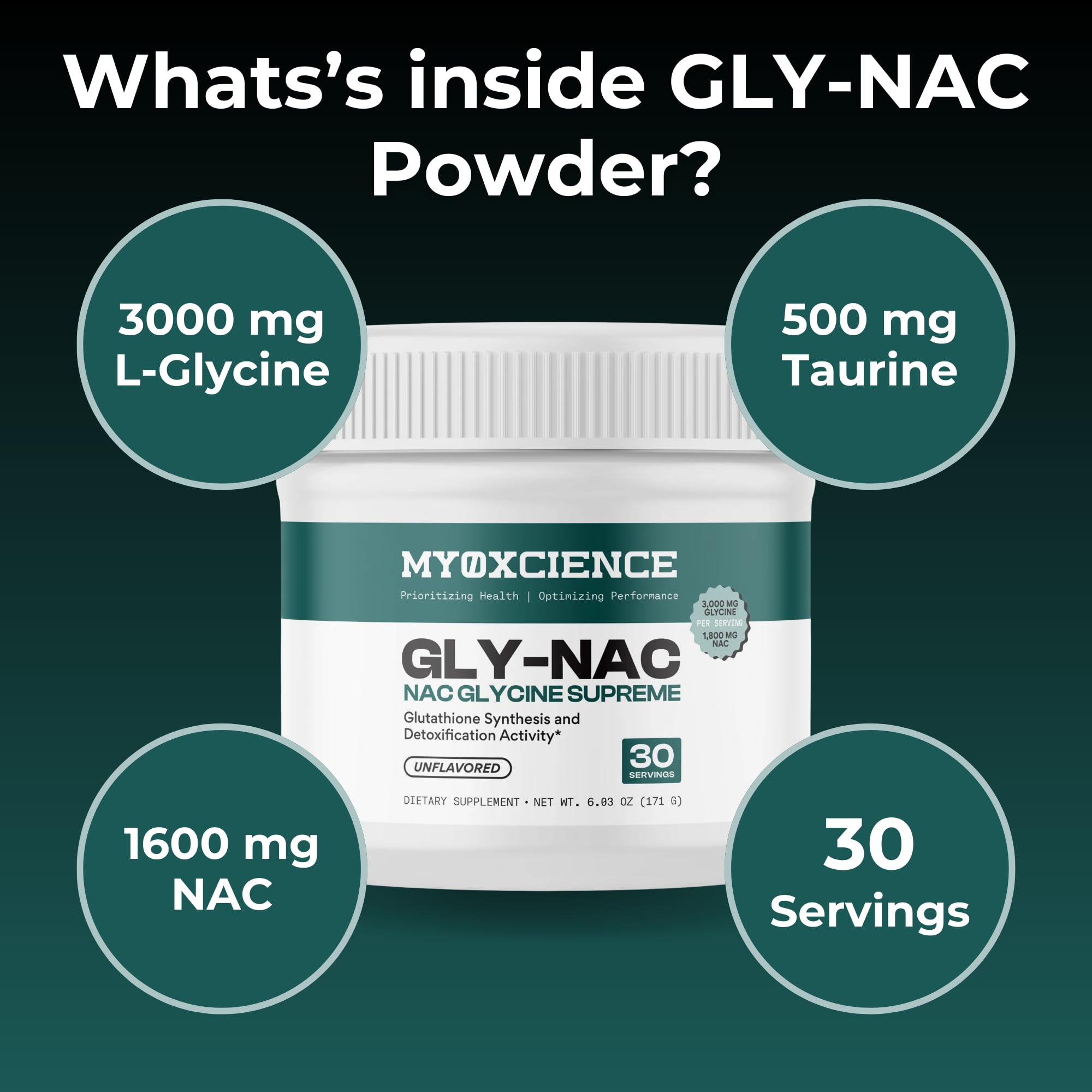 MYOXCIENCE N-Acetyl-L-Cysteine and Glycine 210g capsule close-up