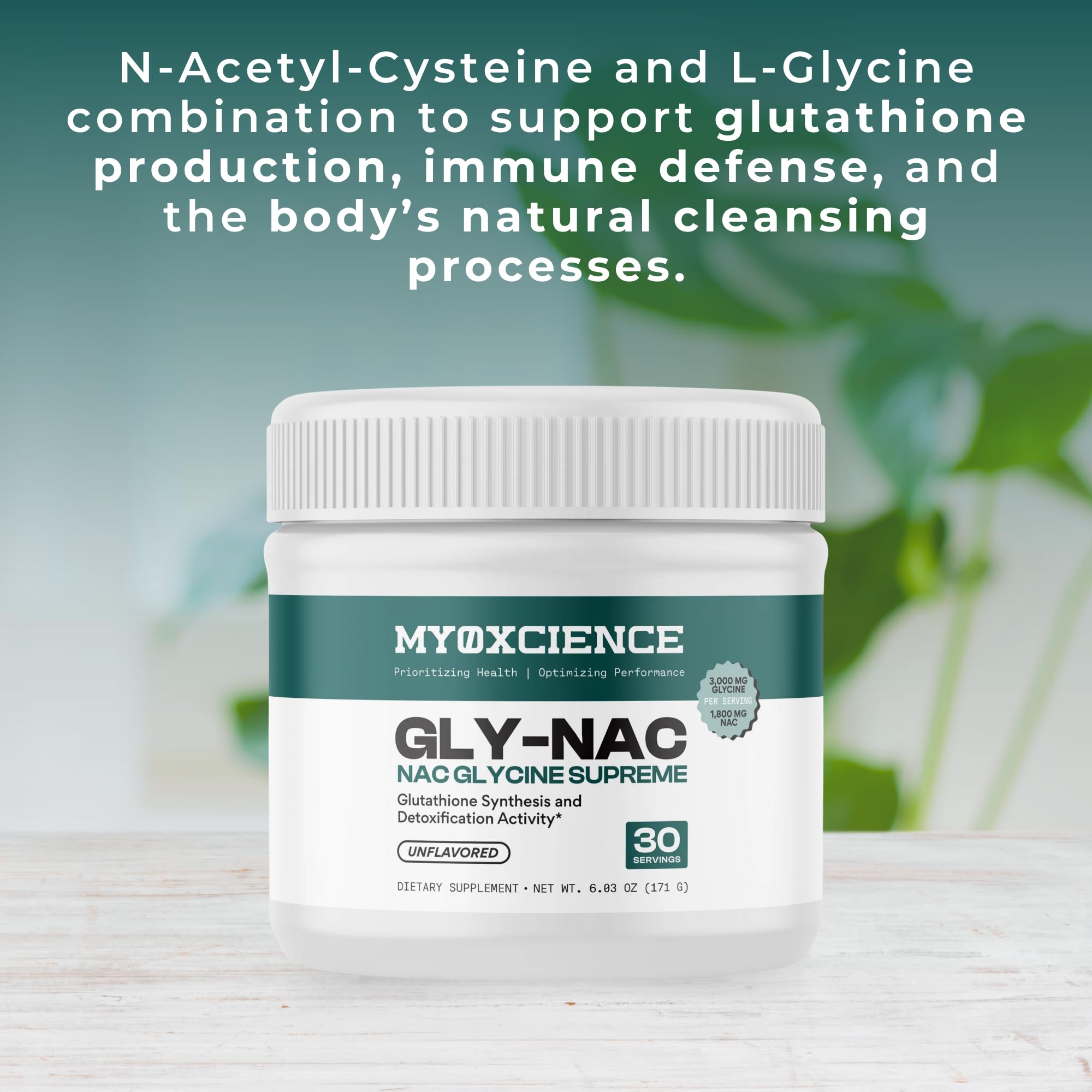 MYOXCIENCE N-Acetyl-L-Cysteine and Glycine 210g side view