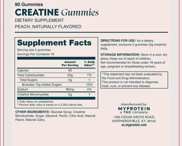 Myprotein Creatine Gummies displayed with gym equipment