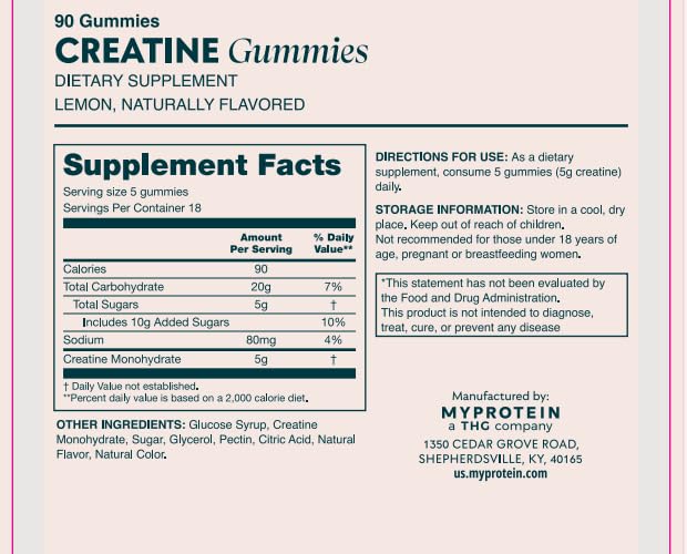 Myprotein Creatine Gummies displayed with other supplements