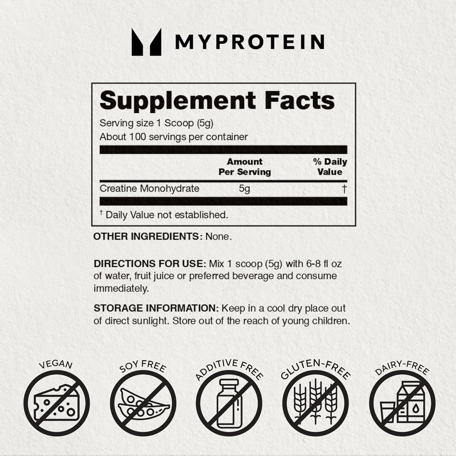 Myprotein Creatine Monohydrate Powder 998g back view