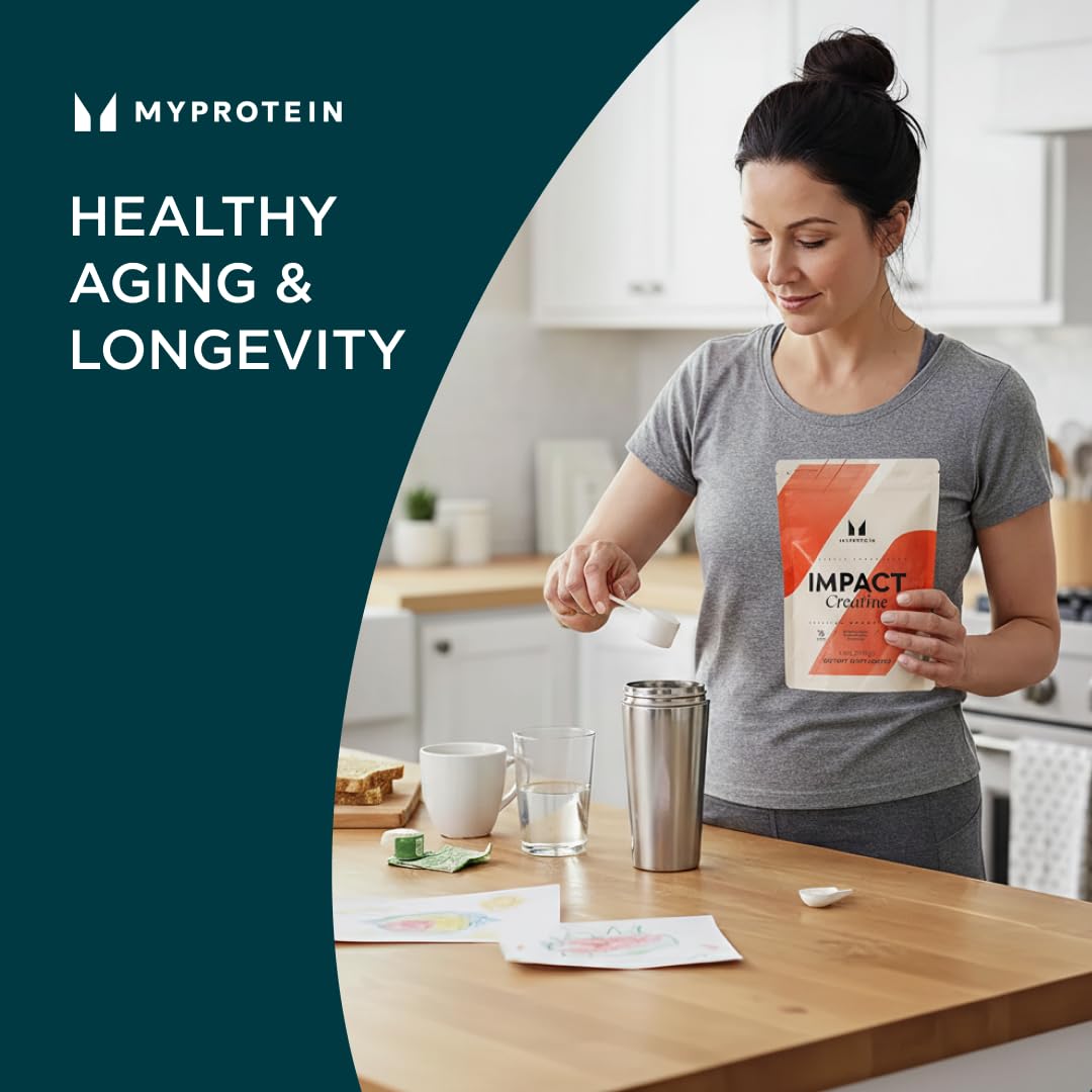 Myprotein Creatine Monohydrate Powder on a gym bench