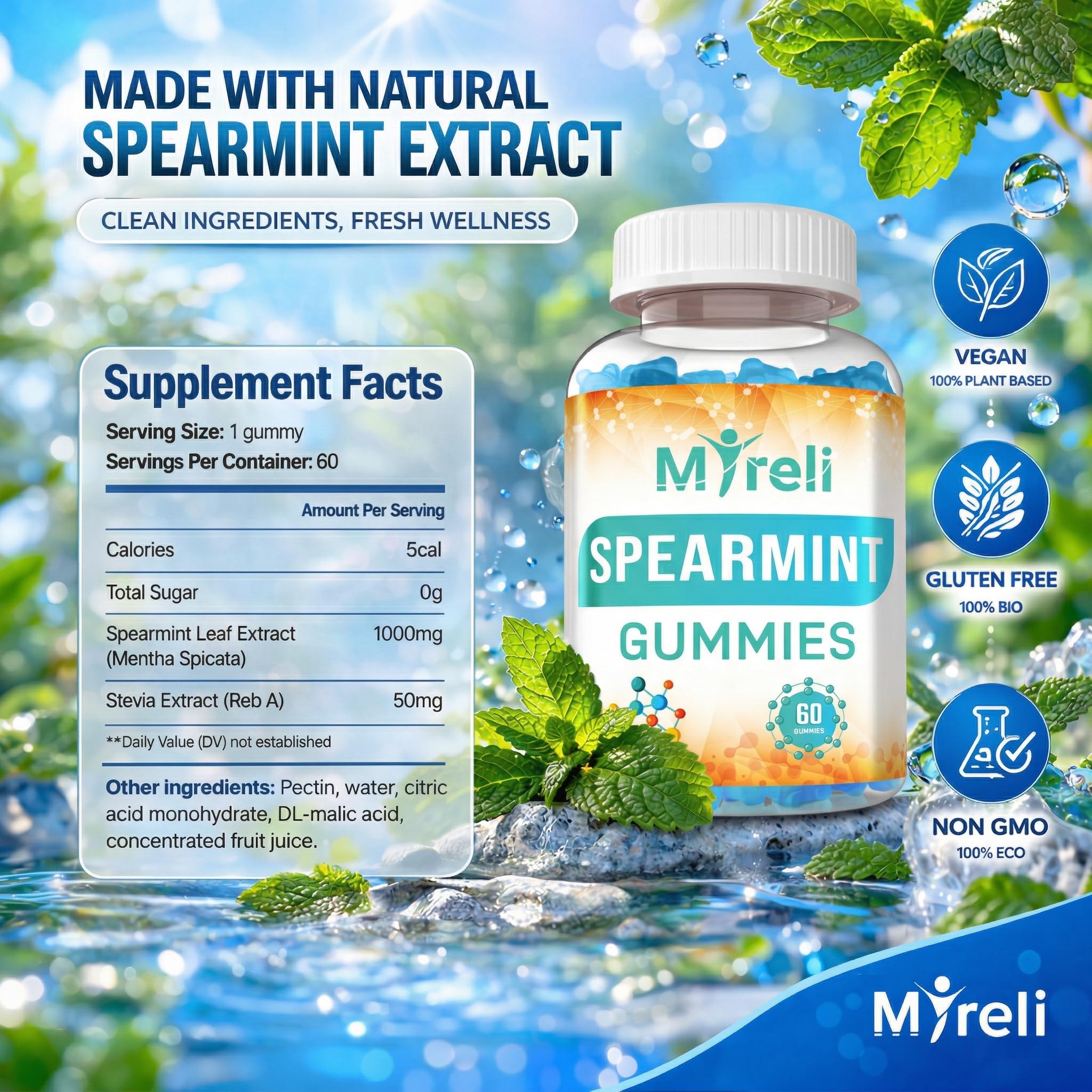 MYRELI Spearmint Leaf Extract Gummies 1000mg close-up of gummies