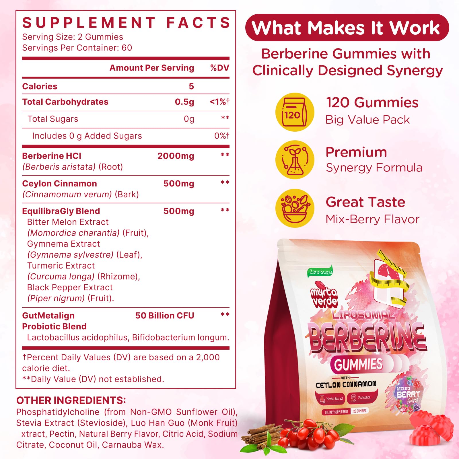Myrtaverde Berberine Gummies 2000mg pouch on a wooden table