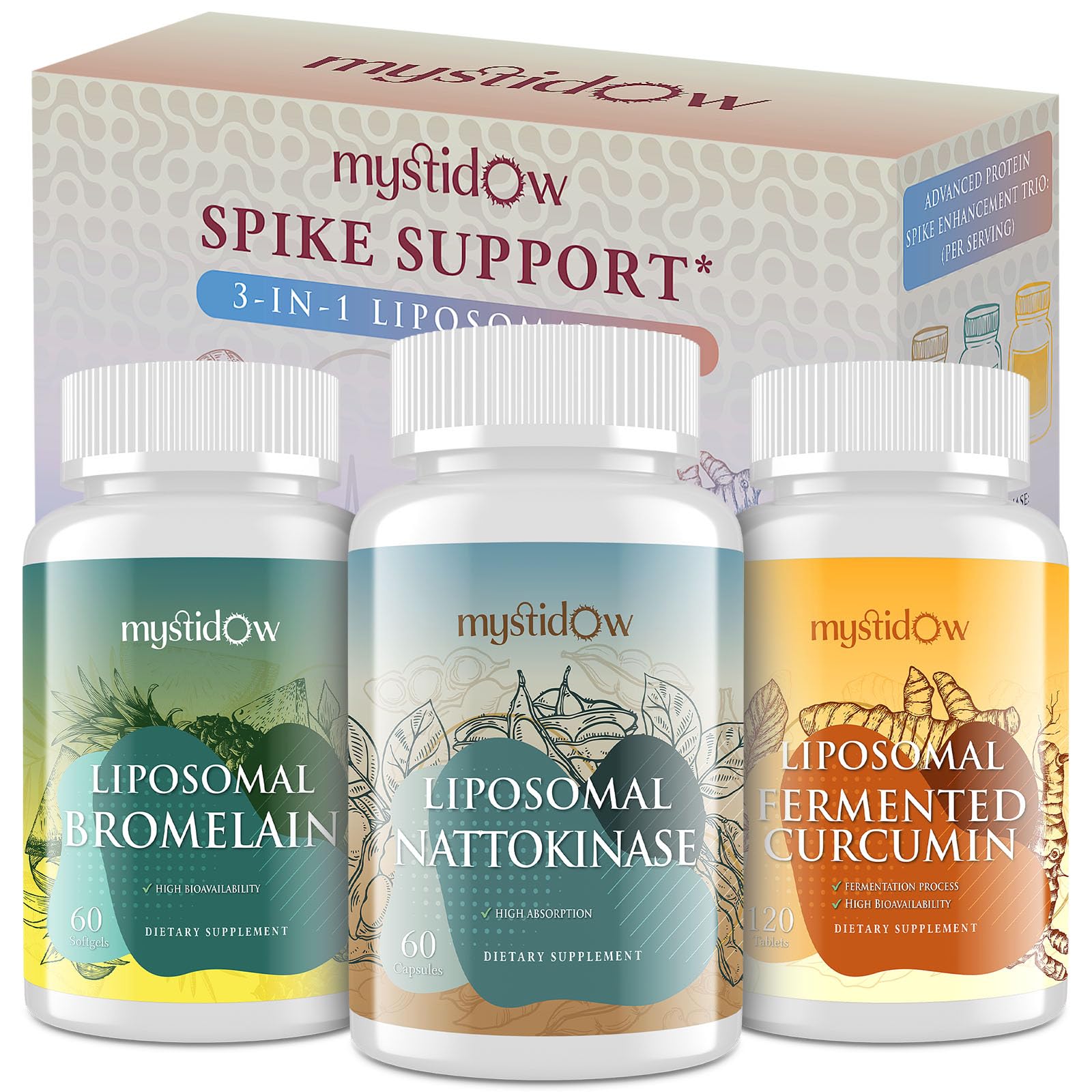 Mystidow Curcumin, Bromelain & Nattokinase trio set front view