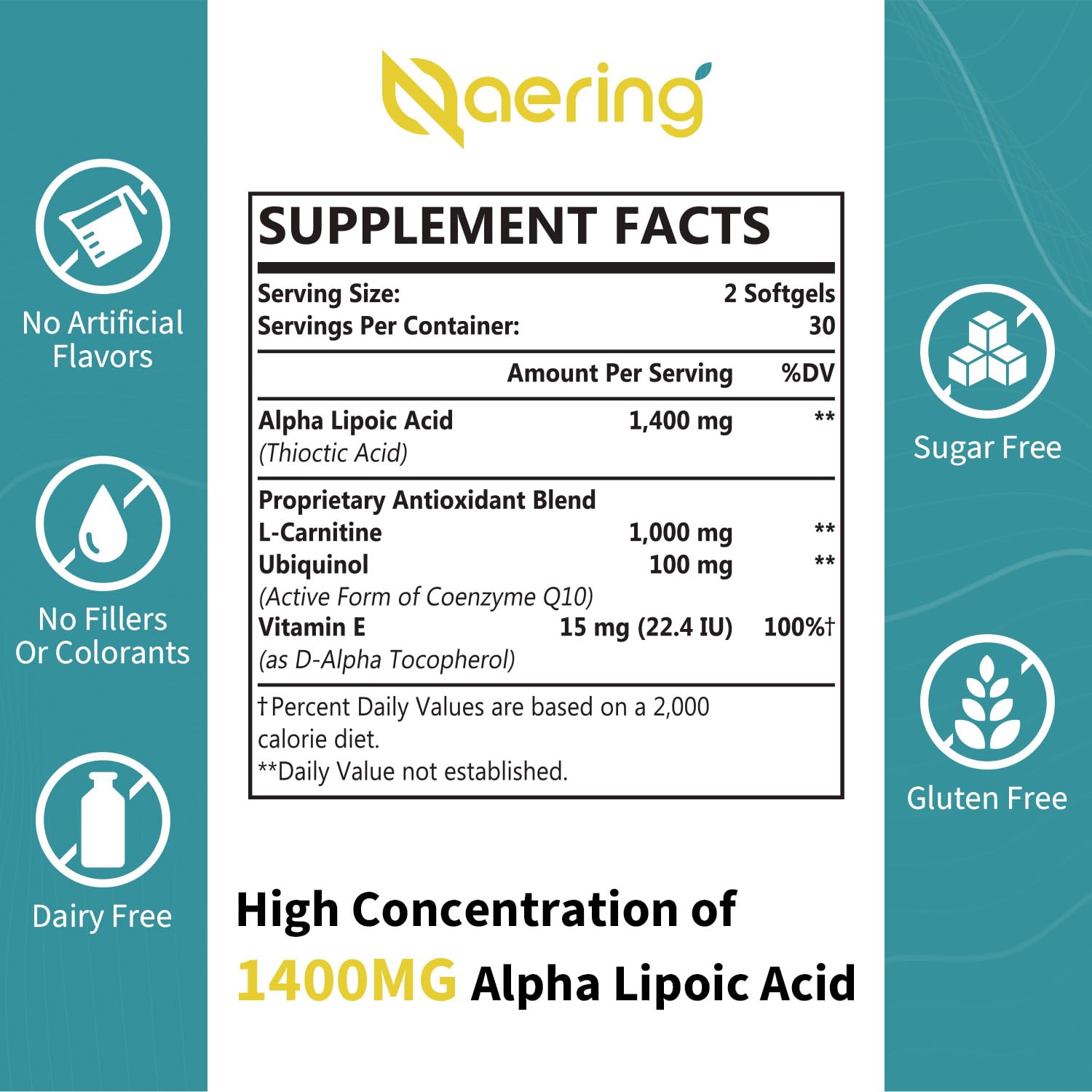 Naering Alpha Lipoic Acid 1400mg capsule close-up