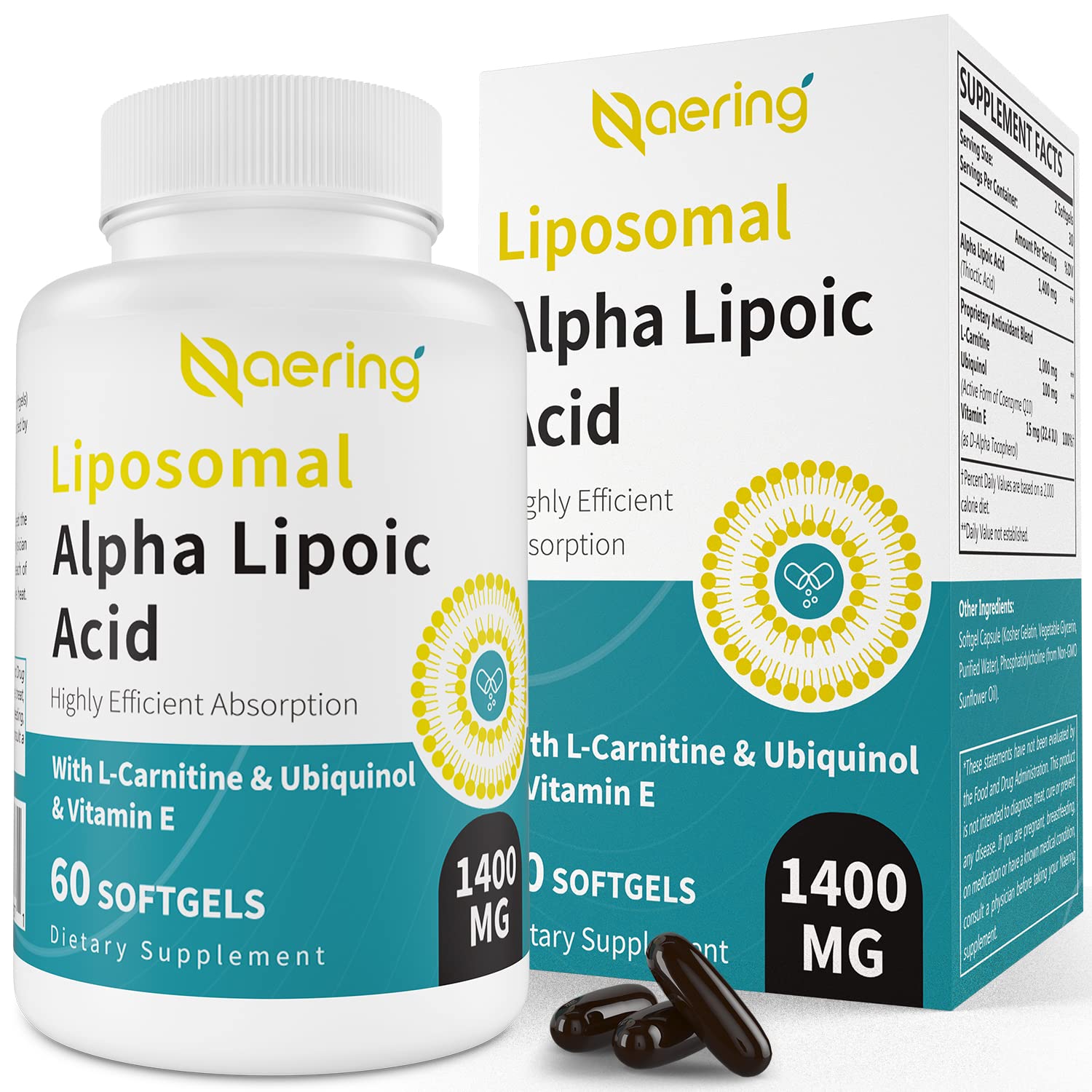 Naering Alpha Lipoic Acid 1400mg supplement front view with packaging