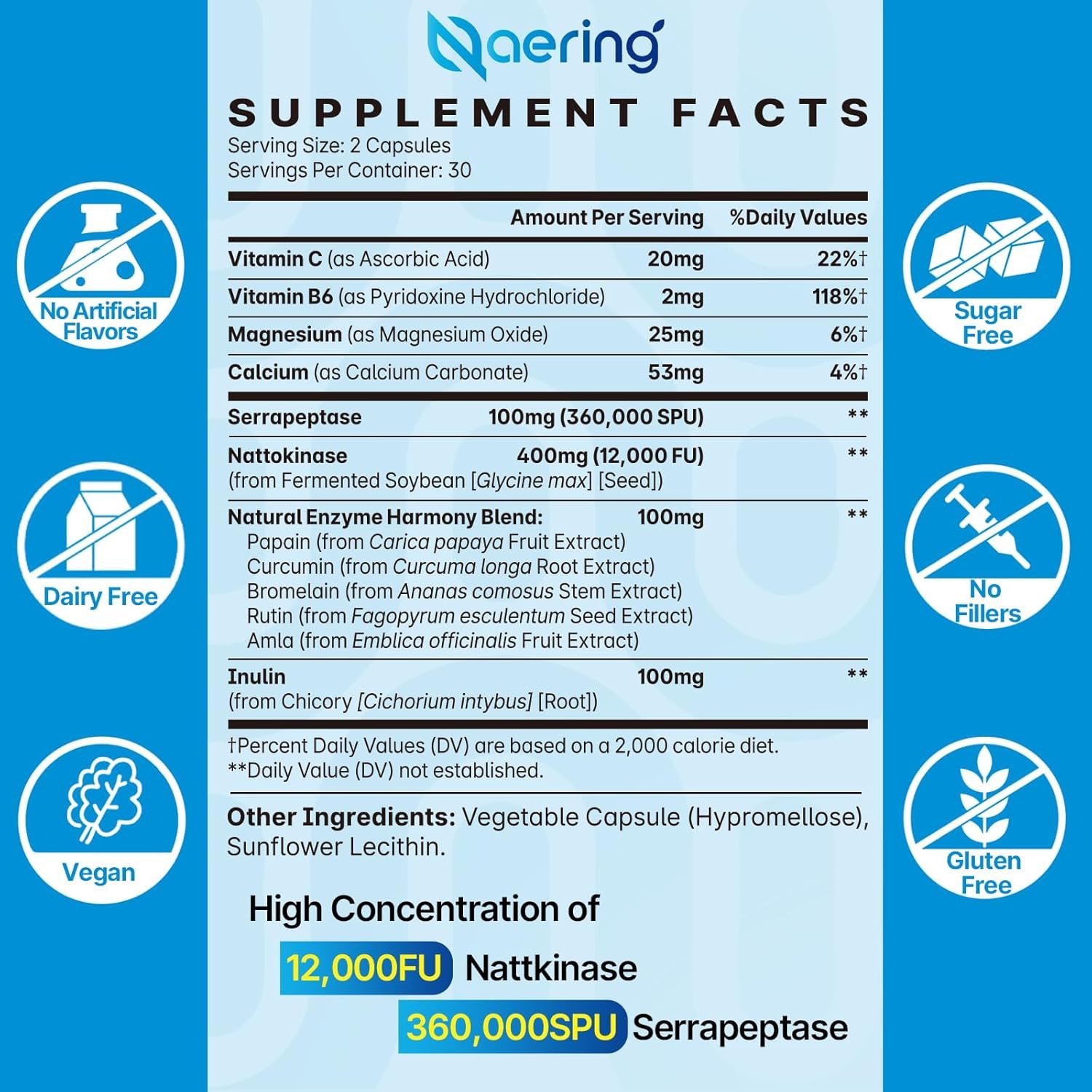 Naering Multi-Enzymes Supplement side view showing capsule details