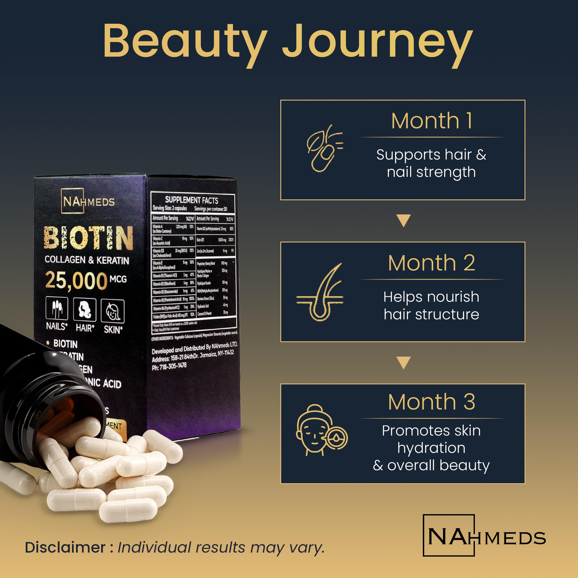 NAhmeds Collagen Supplement side view showing nutritional information