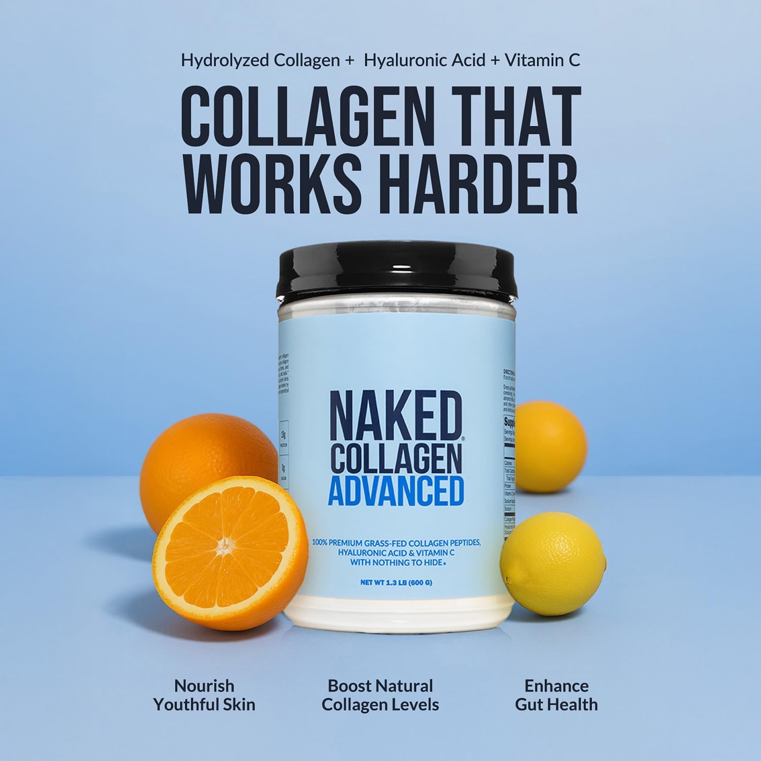 NAKED Collagen Advanced Peptides Powder back view with ingredient list