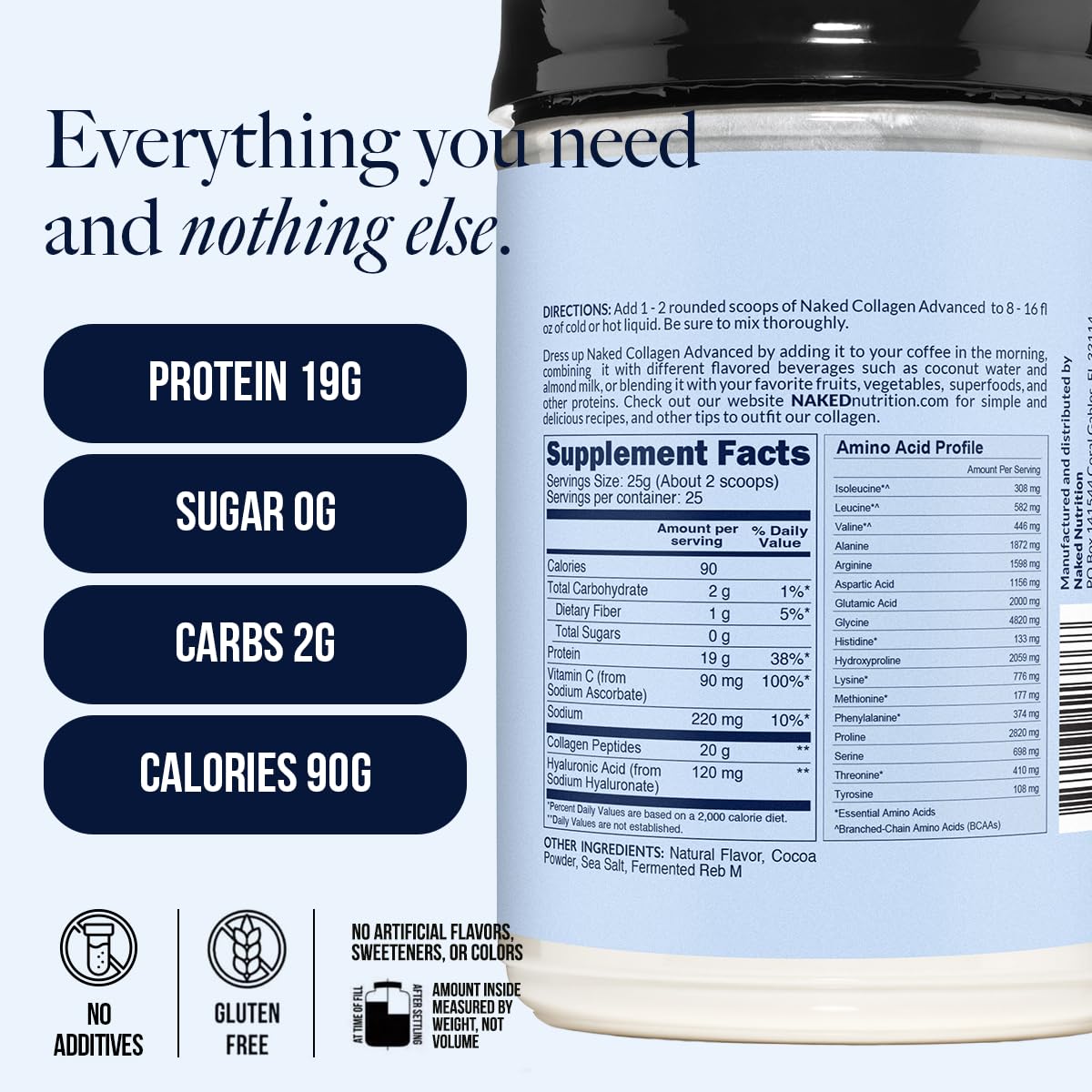 NAKED Collagen Advanced Peptides Powder mixed in a glass of water