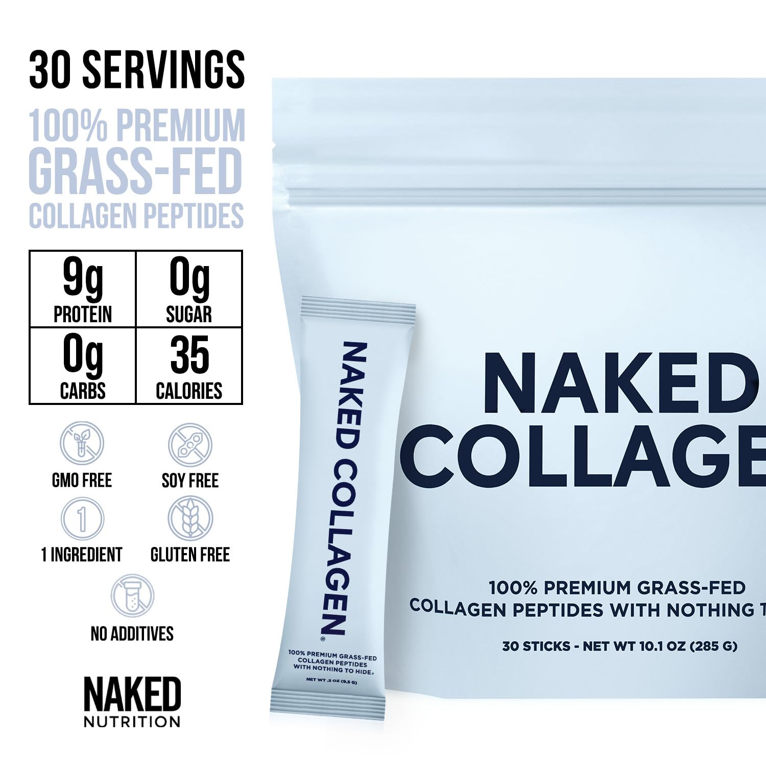 NAKED Collagen Peptides Powder 286g scoop and powder
