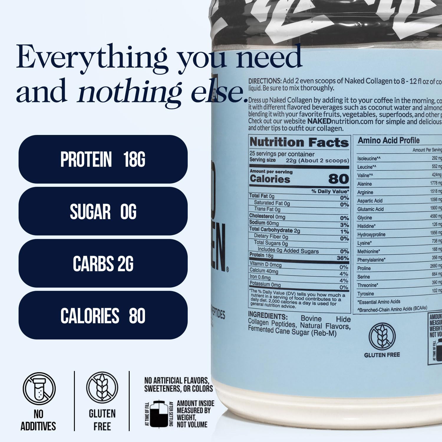 NAKED Collagen Peptides Powder 550g packaging side view